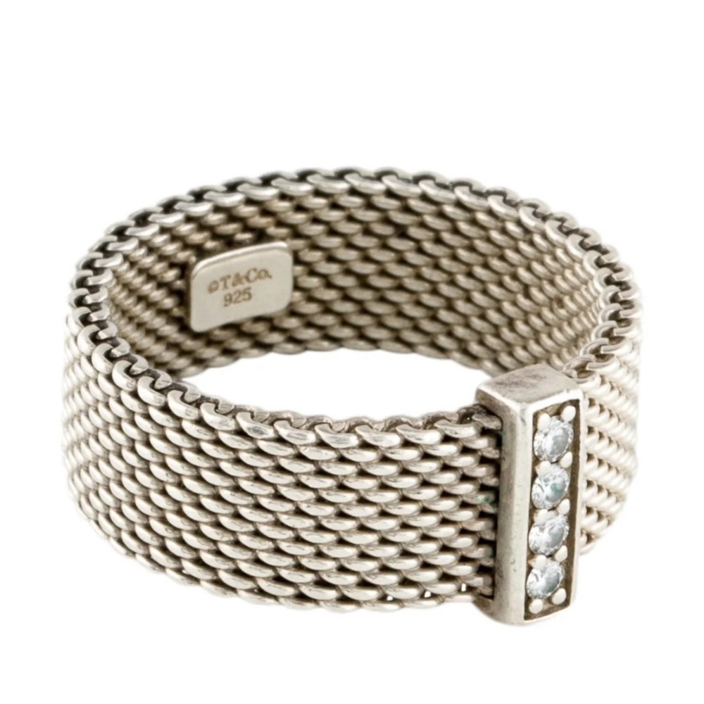 Tiffany Mesh sterling silver and diamond ring size 8